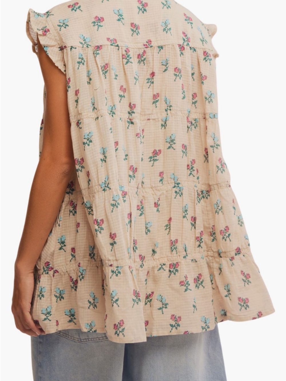 Free people, cream, floral, print, tunic dress small - Picture 3 of 13